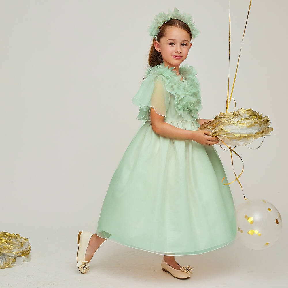 Graci - Girls Green Organza Dress | Childrensalon Outlet