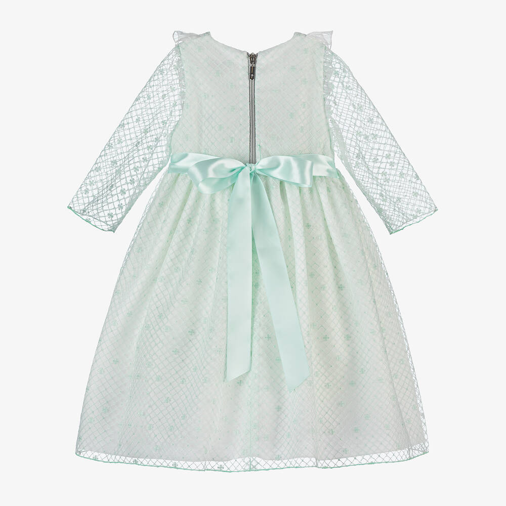 Graci-فستان تول مطرز لون أخضر فاتح وأبيض | Childrensalon Outlet