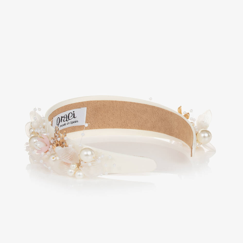 Graci-Girls Ivory Beaded Hairband | Childrensalon Outlet