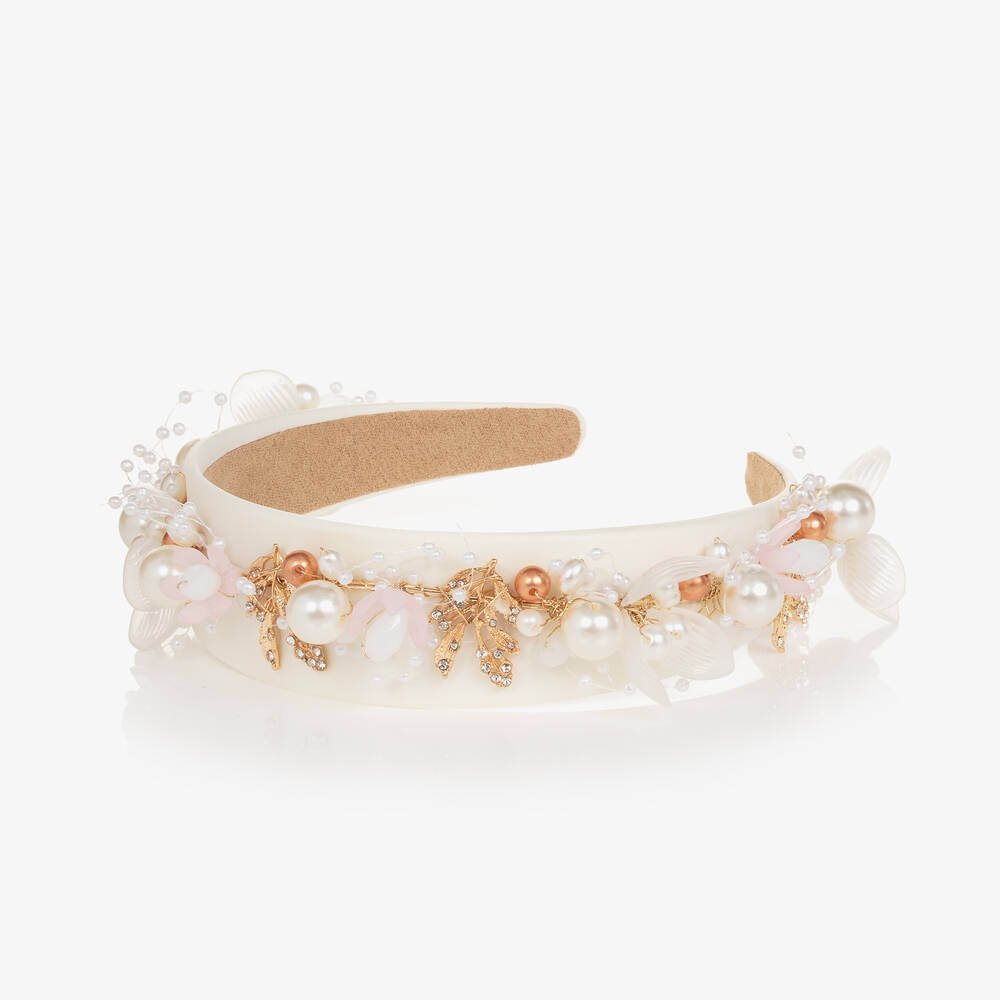 Graci-Girls Ivory Beaded Hairband | Childrensalon Outlet