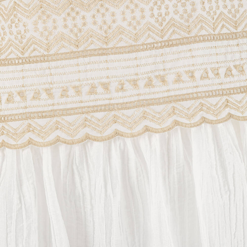 Graci-Girls Ivory & Beige Embroidered Dress with Bow Brooch | Childrensalon Outlet
