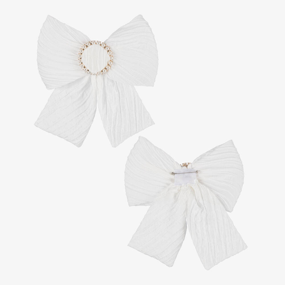 Graci-Girls Ivory & Beige Embroidered Dress with Bow Brooch | Childrensalon Outlet