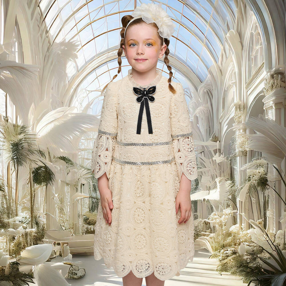 Graci-Girls Ivory Crochet Knit Gown | Childrensalon Outlet