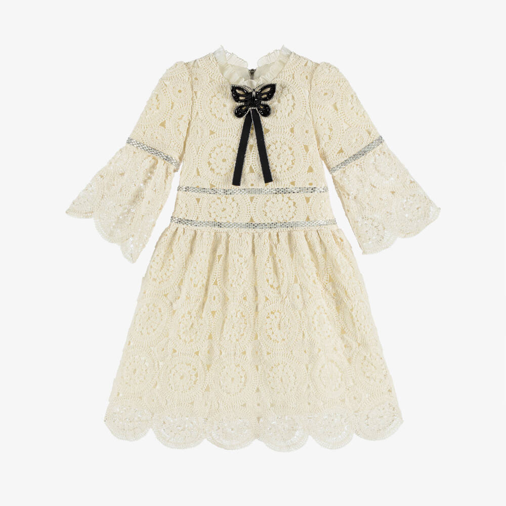 Graci-Girls Ivory Crochet Knit Gown | Childrensalon Outlet