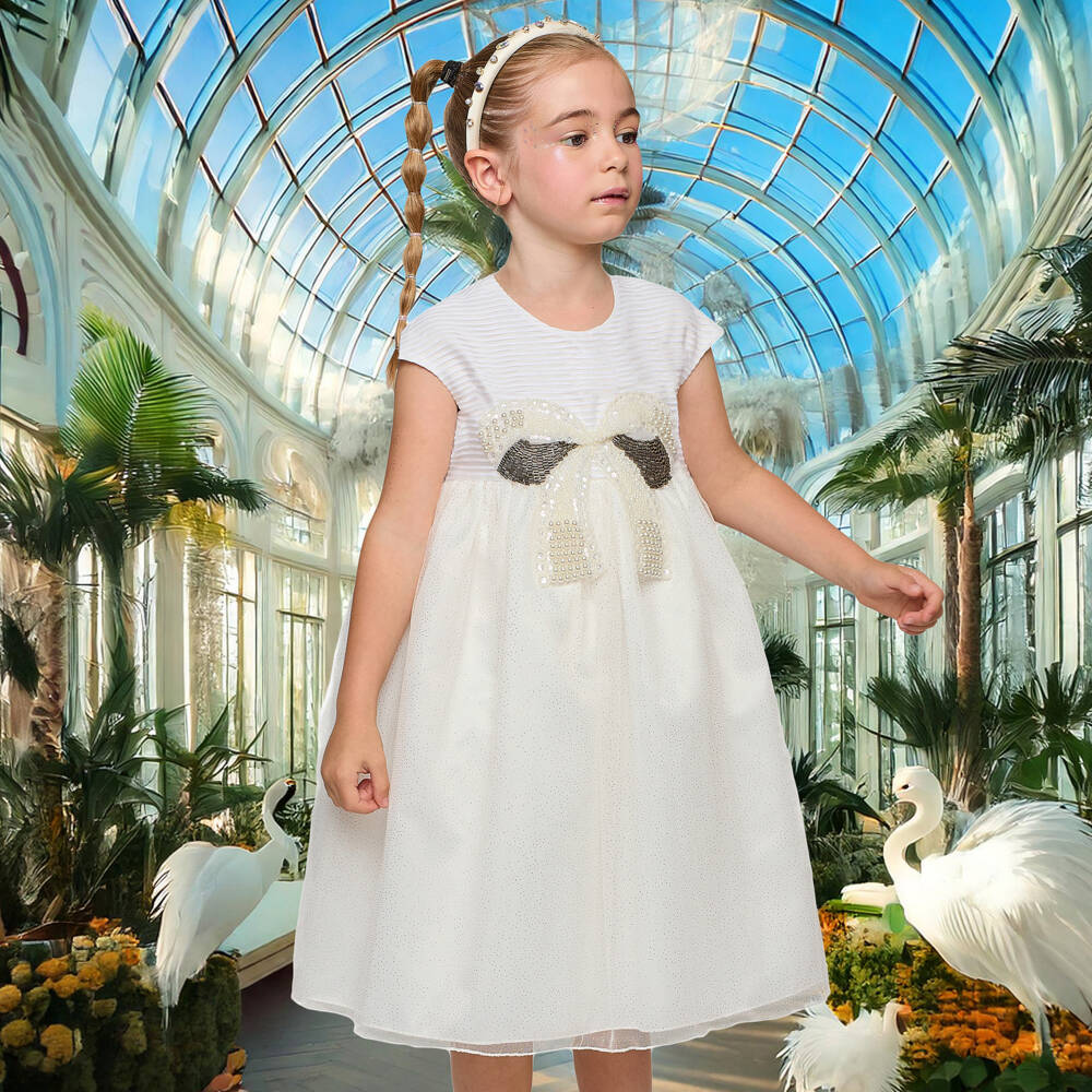 Graci-فستان بناتي عاجي أنيق من التول مع فيونكة | Childrensalon Outlet
