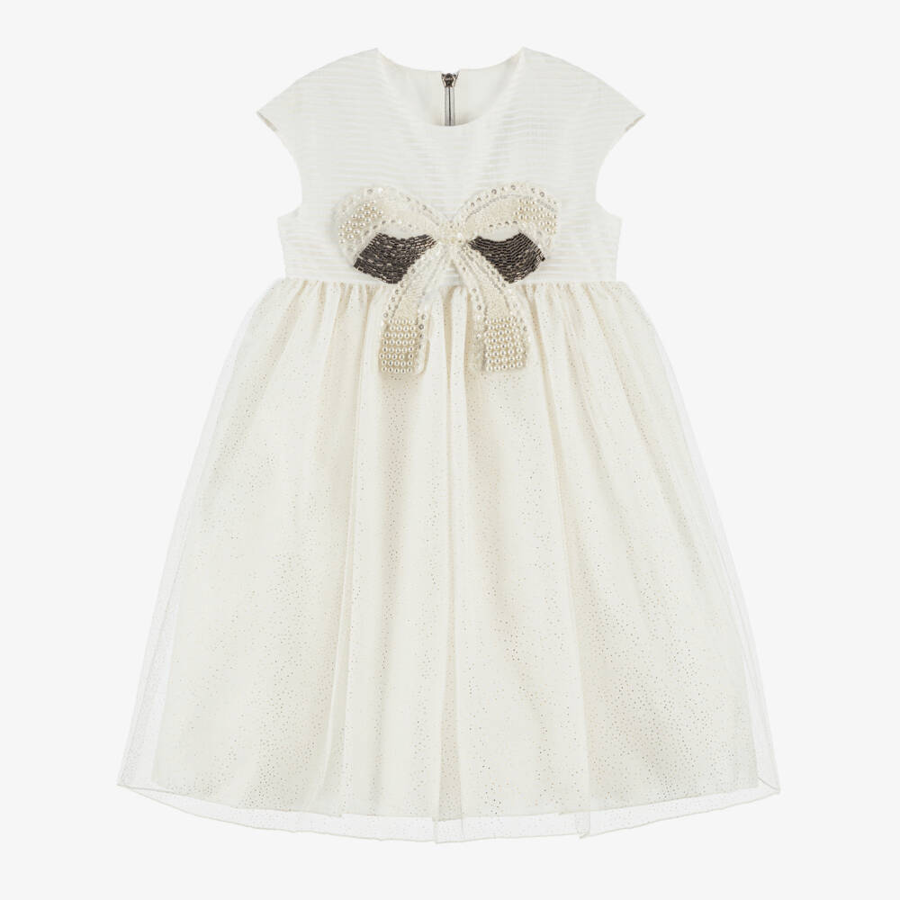 Graci-Платье кремовое из тюля с бантом для девочек | Childrensalon Outlet