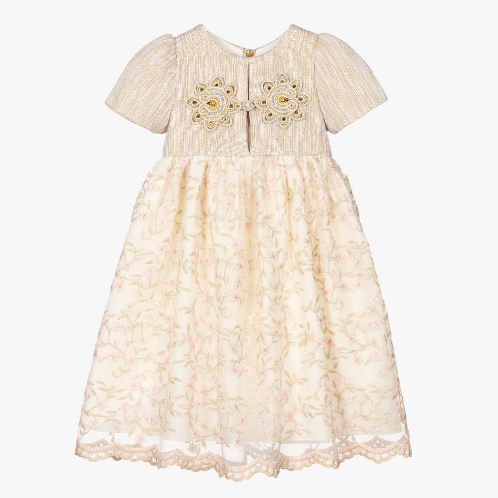 Graci - Кремовое платье с цветами для девочек  | Childrensalon
