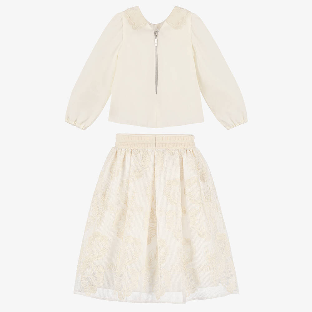 Graci-Girls Ivory Floral Embroidered Knit Skirt Set | Childrensalon Outlet