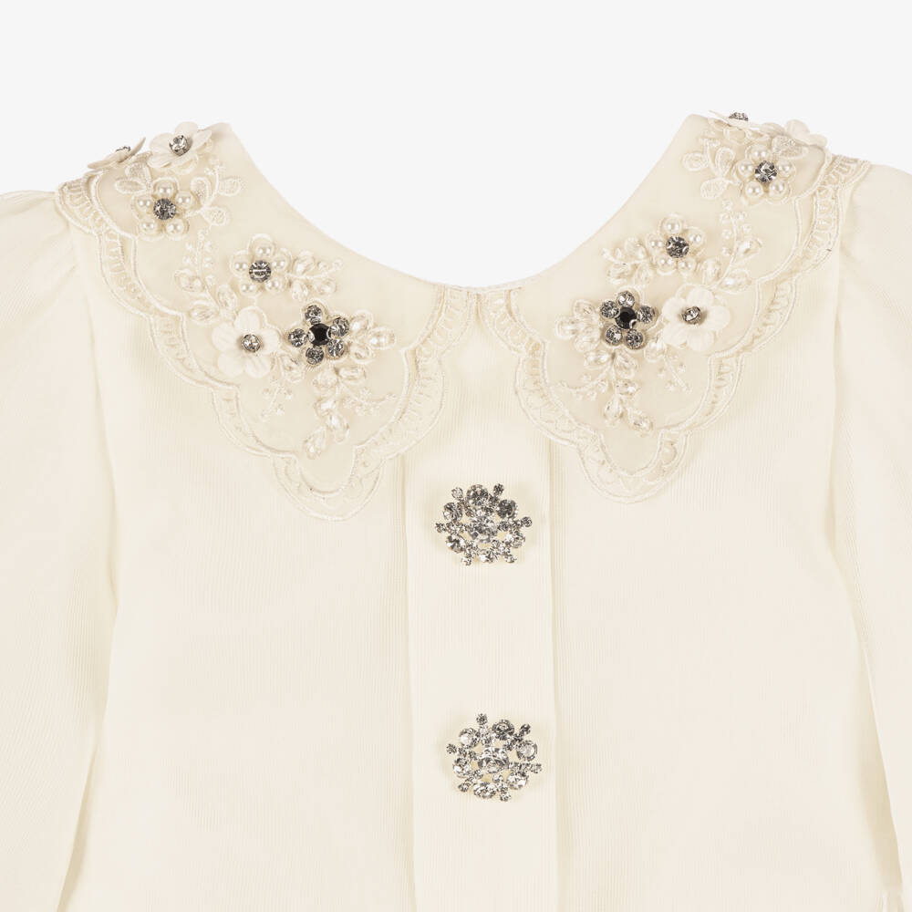 Graci-Girls Ivory Floral Embroidered Knit Skirt Set | Childrensalon Outlet