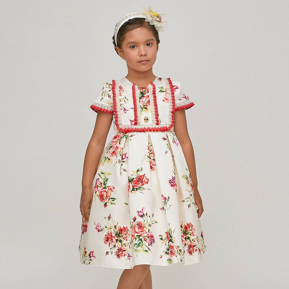 Graci-Girls Ivory Floral Satin Twill Dress | Childrensalon Outlet