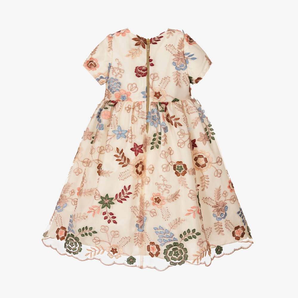 Graci-Кремовое платье из тюля с цветочным узором для девочек | Childrensalon Outlet