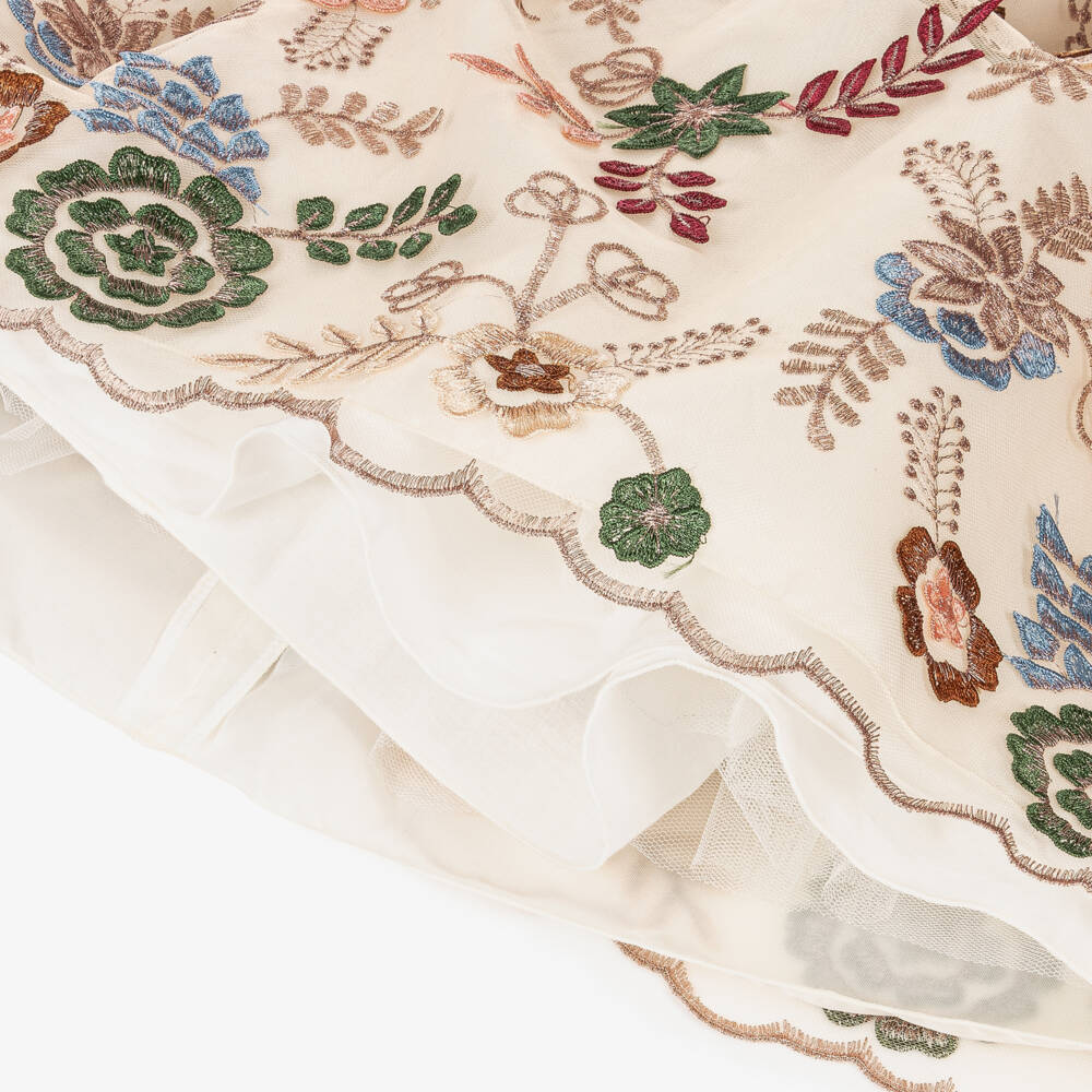 Graci-Кремовое платье из тюля с цветочным узором для девочек | Childrensalon Outlet