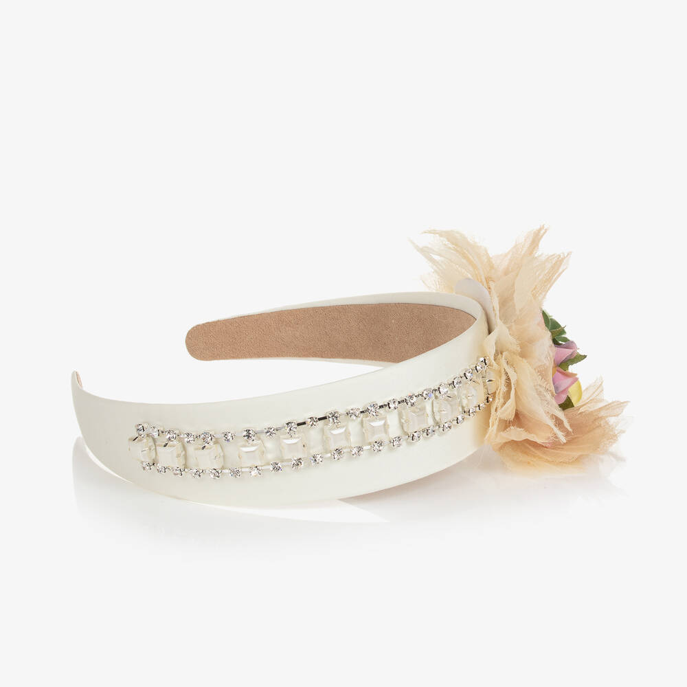 Graci-Girls Ivory Flower & Diamanté Hairband  | Childrensalon Outlet