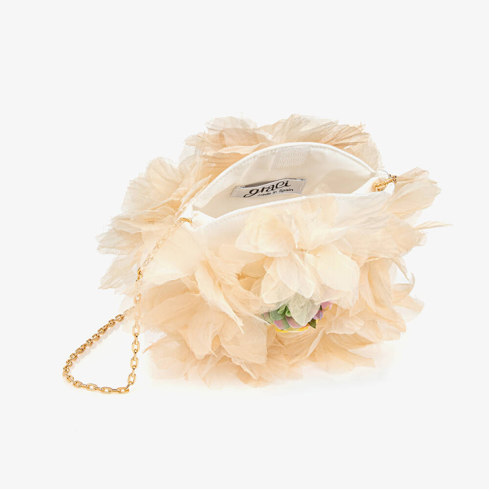 Graci-Girls Ivory Flower Shoulder Bag (19cm) | Childrensalon Outlet