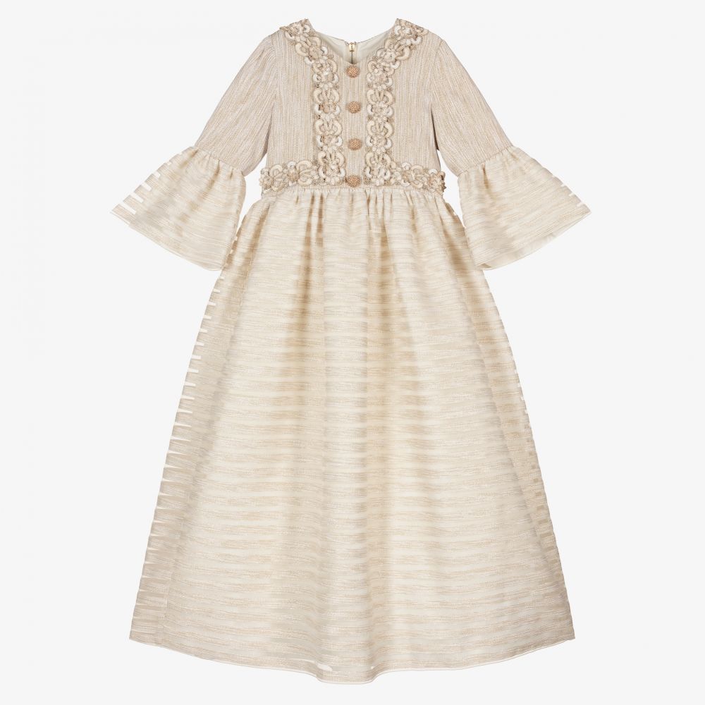 Graci - Girls Ivory & Gold Dress | Childrensalon