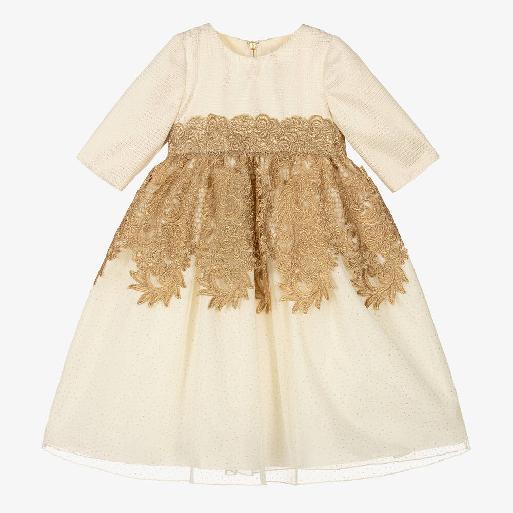 Graci-Кремовое платье с золотистым кружевом | Childrensalon Outlet