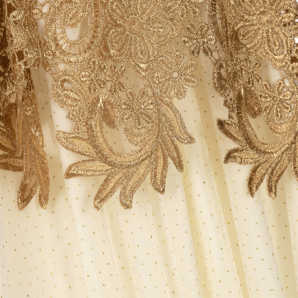 Graci-Кремовое платье с золотистым кружевом | Childrensalon Outlet