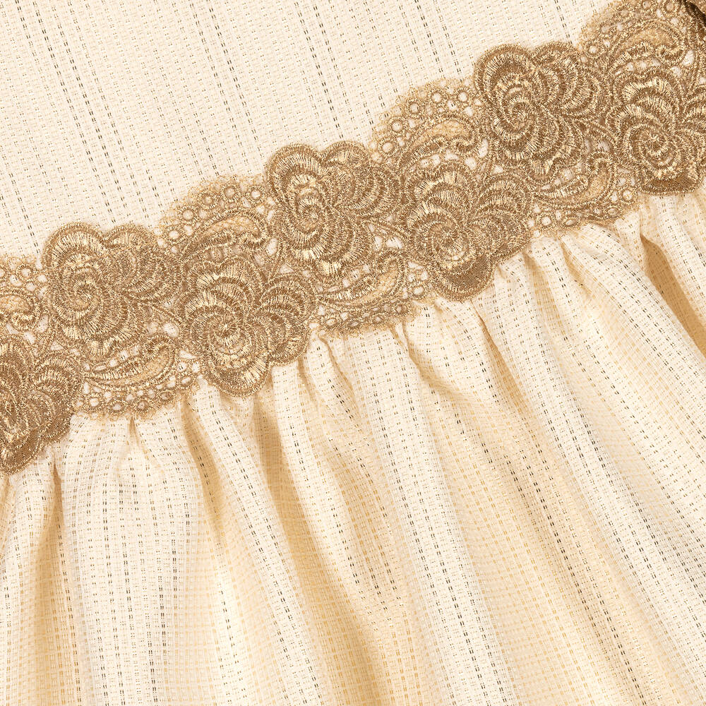 Graci-Кремовое платье с золотистым кружевом | Childrensalon Outlet