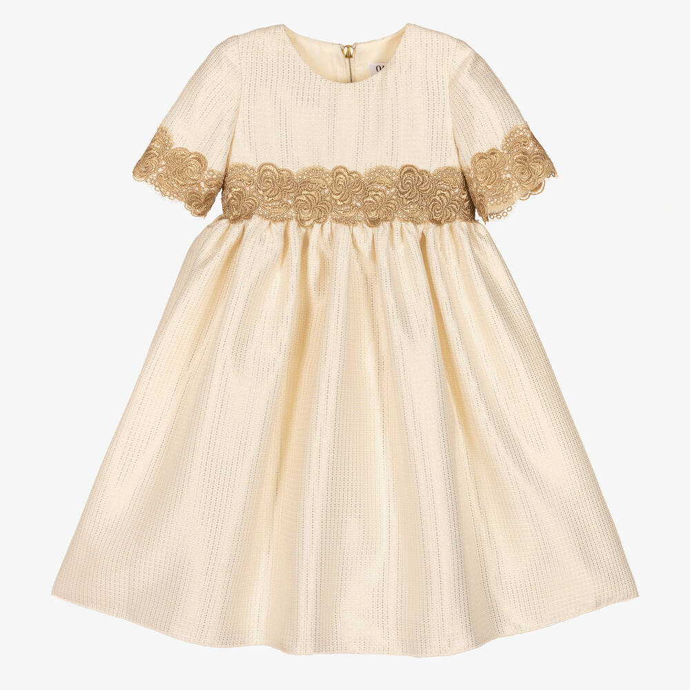 Graci - Girls Ivory & Gold Lace Dress | Childrensalon