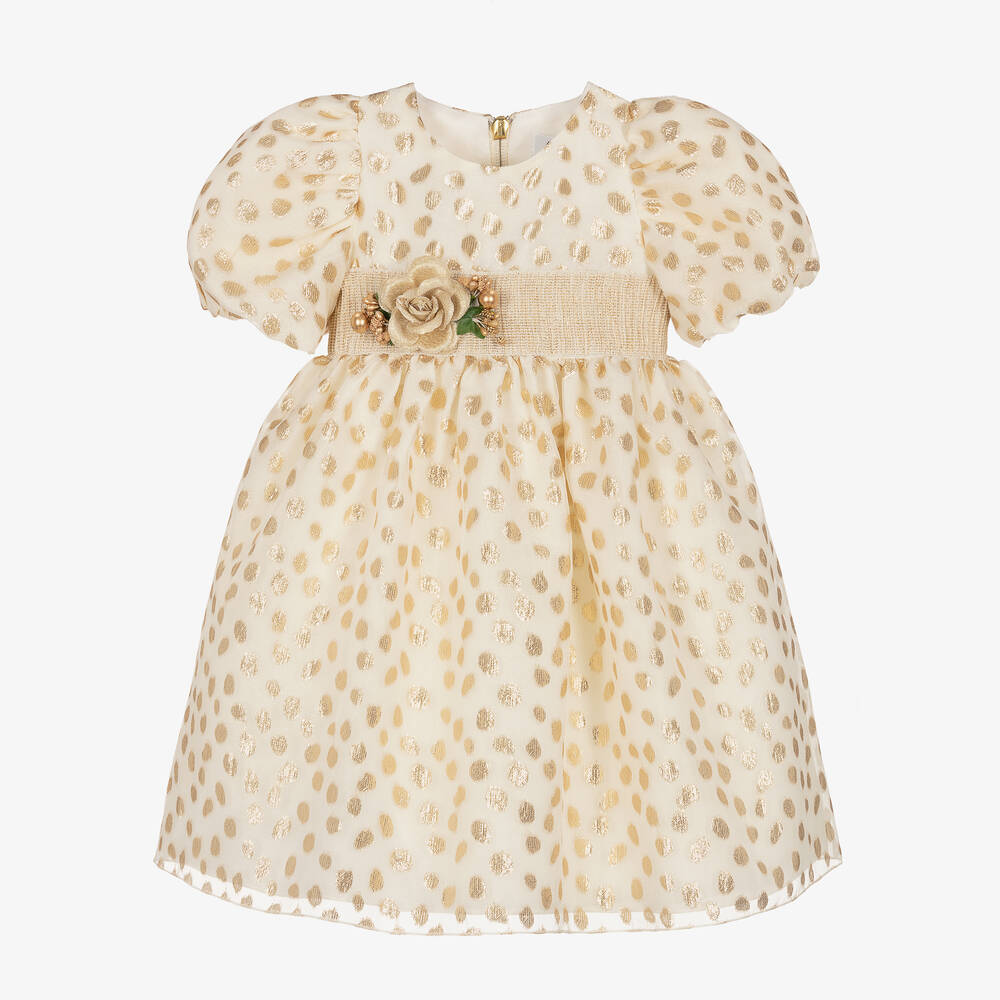 Graci - Кремовое платье в золотистый горох | Childrensalon