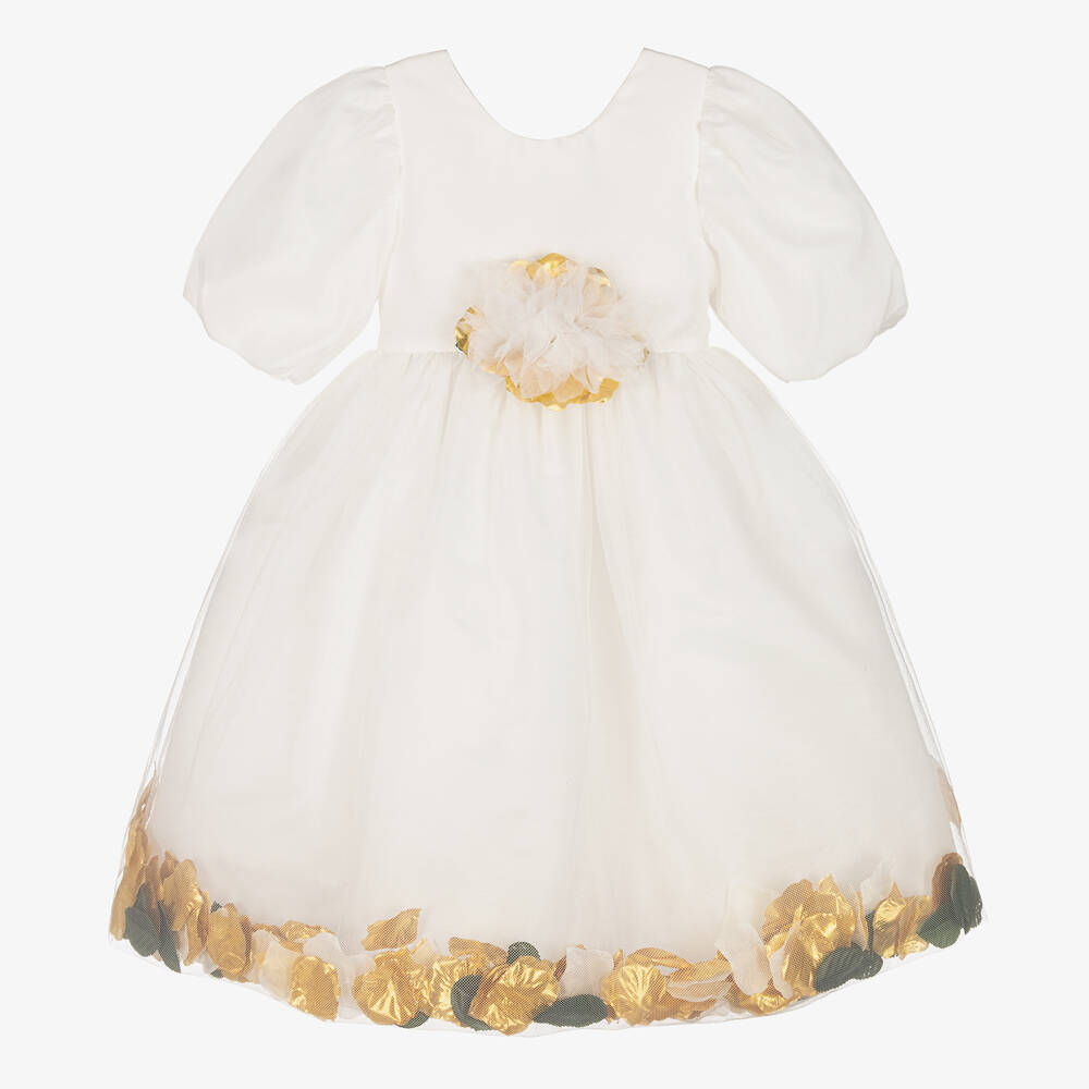 Graci-Girls Ivory & Gold Petal Dress | Childrensalon Outlet
