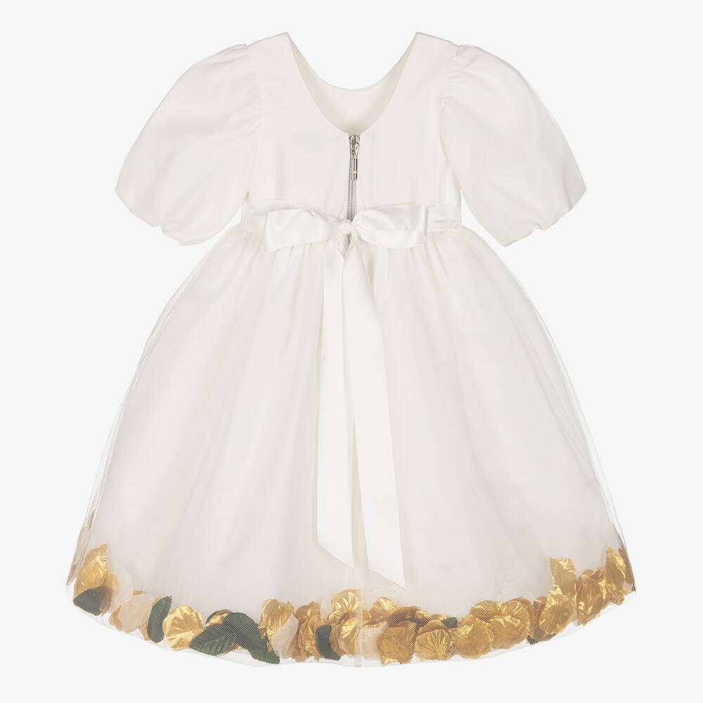 Graci-Кремовое платье с золотистыми лепестками | Childrensalon Outlet