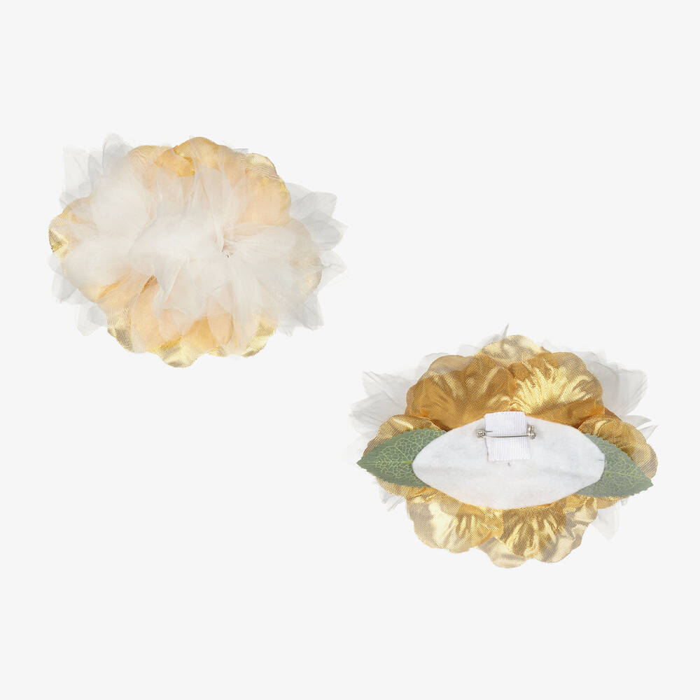 Graci-Кремовое платье с золотистыми лепестками | Childrensalon Outlet