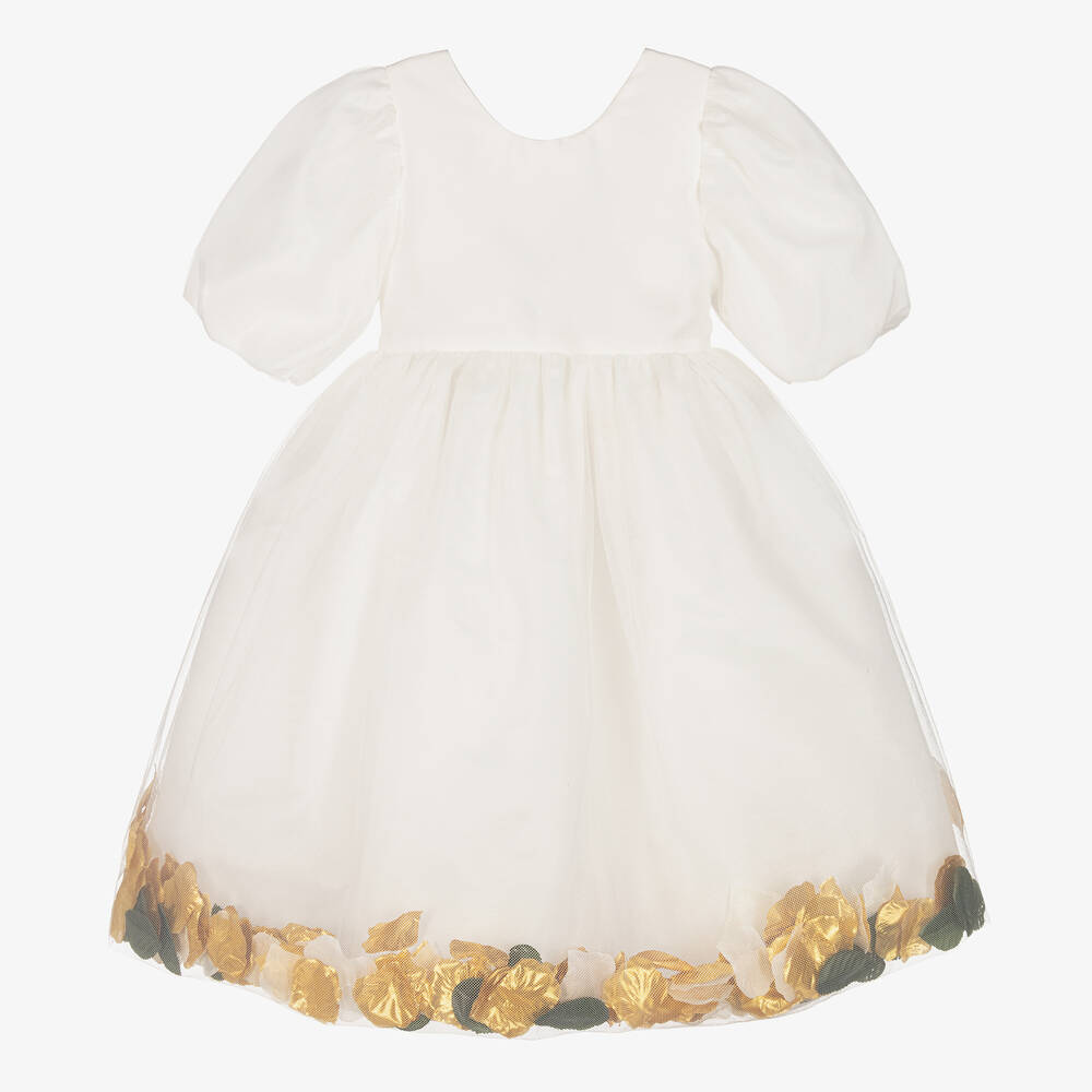 Graci-Кремовое платье с золотистыми лепестками | Childrensalon Outlet