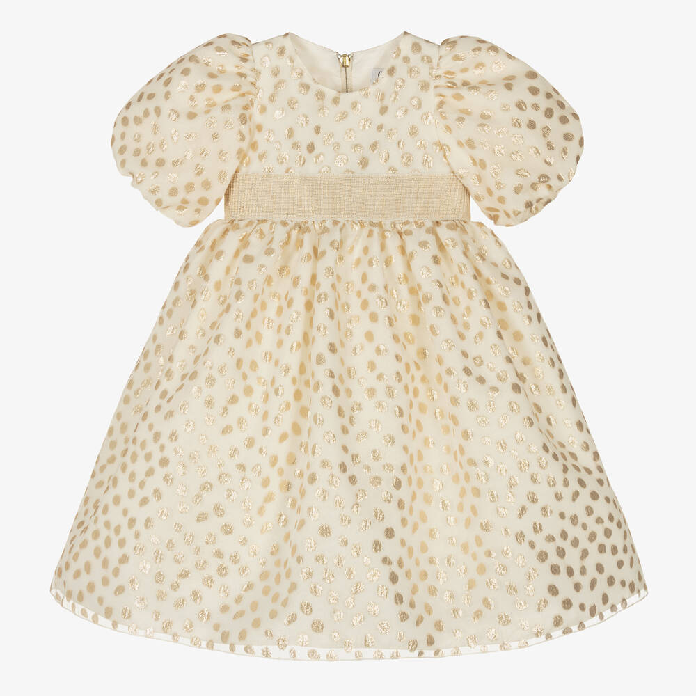 Graci-Кремовое платье в золотистый горошек | Childrensalon Outlet