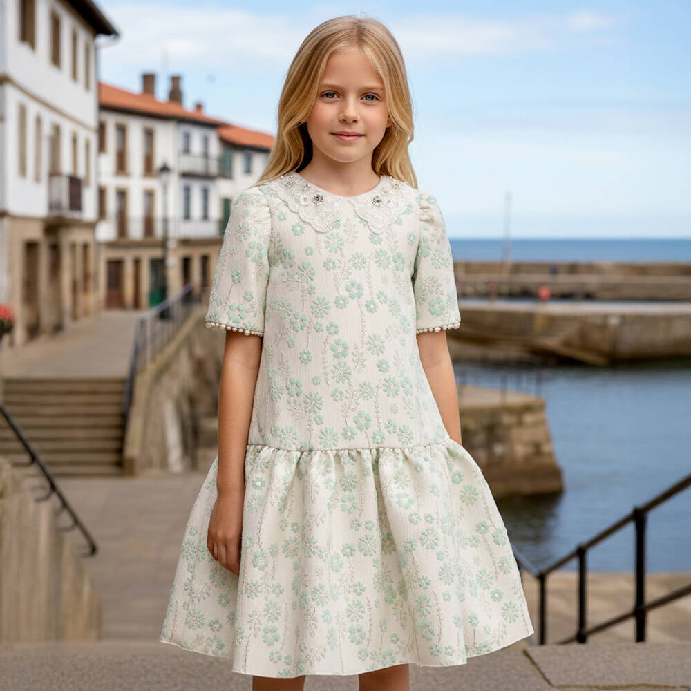 Graci-Платье с жаккардовым воротником зелёное | Childrensalon Outlet