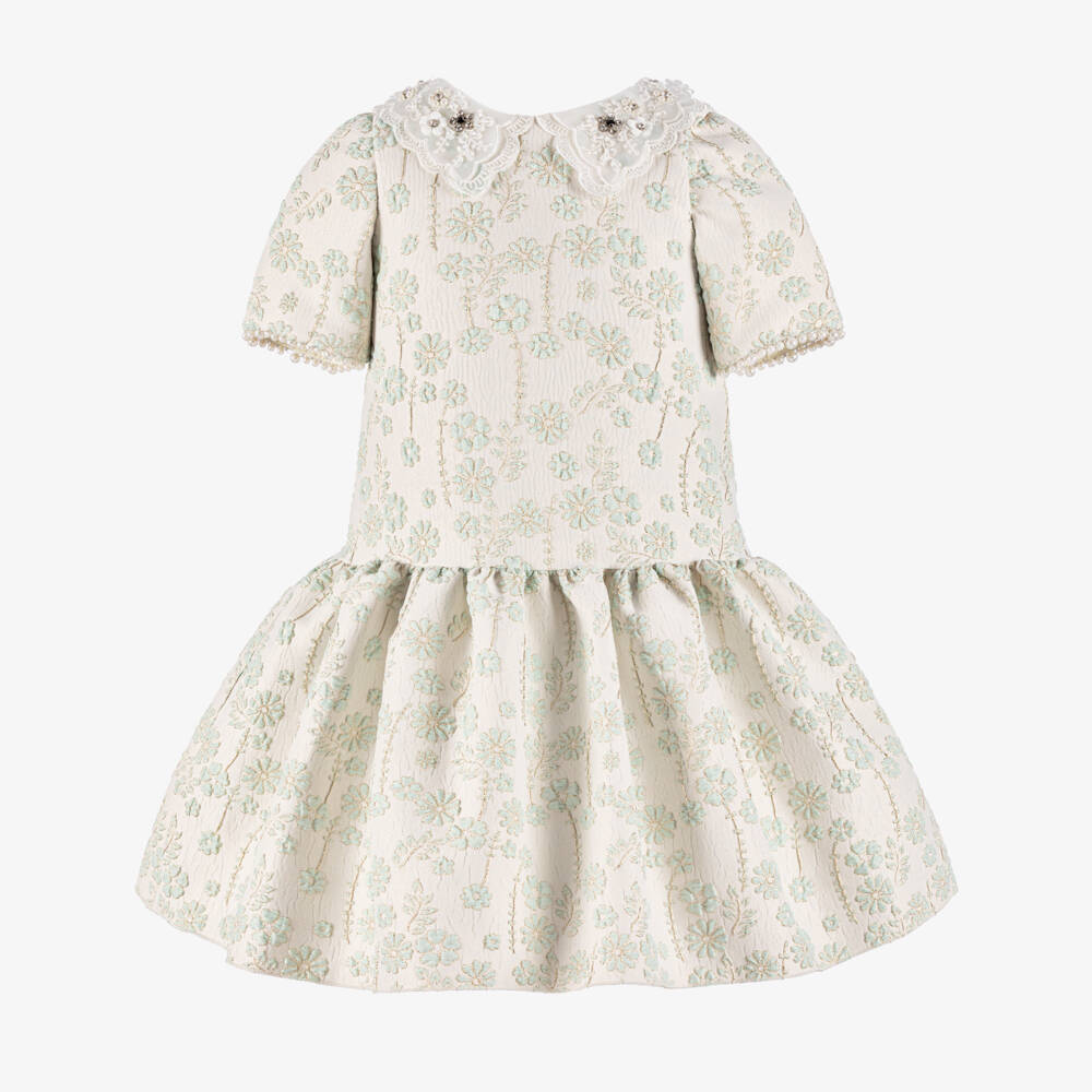Graci-Платье с жаккардовым воротником зелёное | Childrensalon Outlet