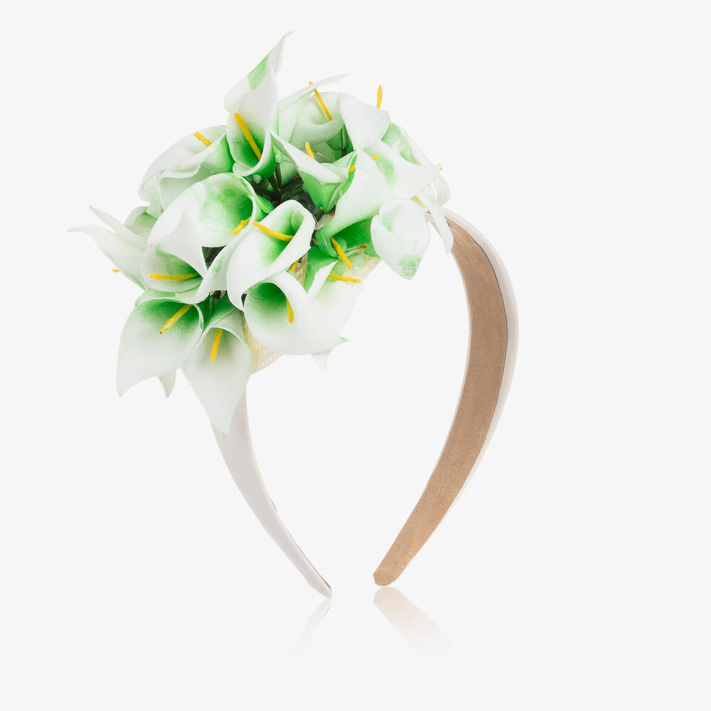 Graci - Girls Ivory & Green Lily Hairband | Childrensalon