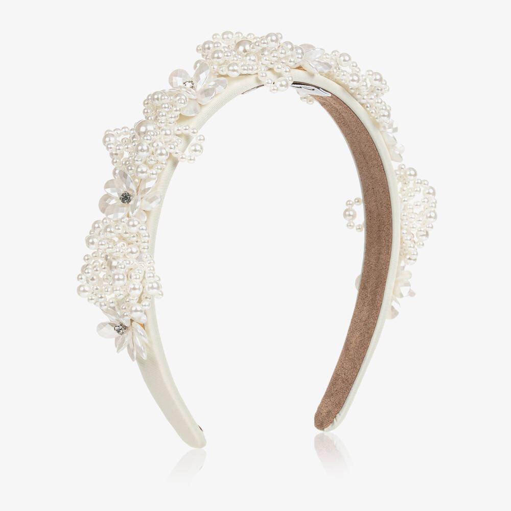 Graci - Serre-tête fleurs en perles ivoire | Childrensalon