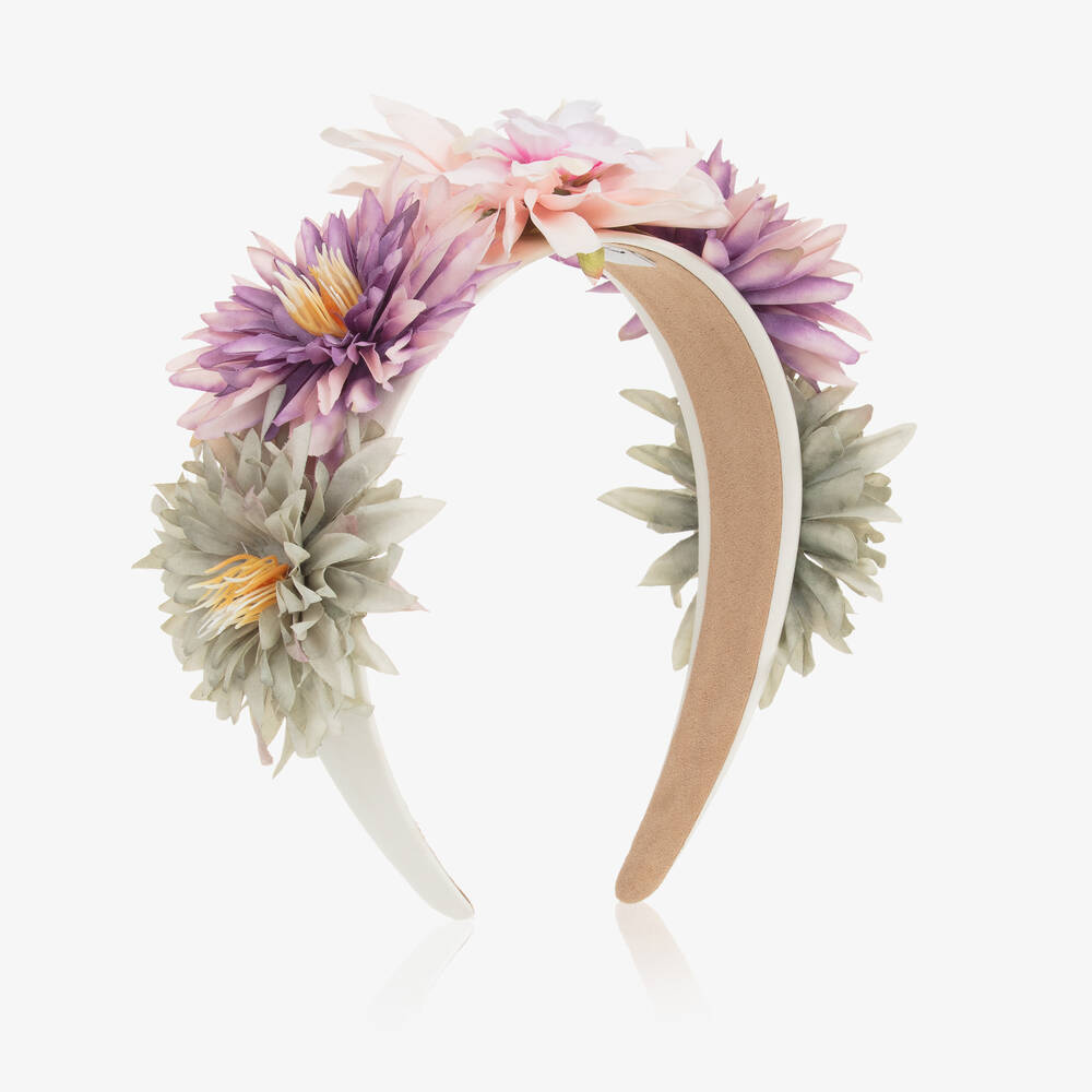 Graci-Girls Ivory & Pink Flower Hairband | Childrensalon Outlet