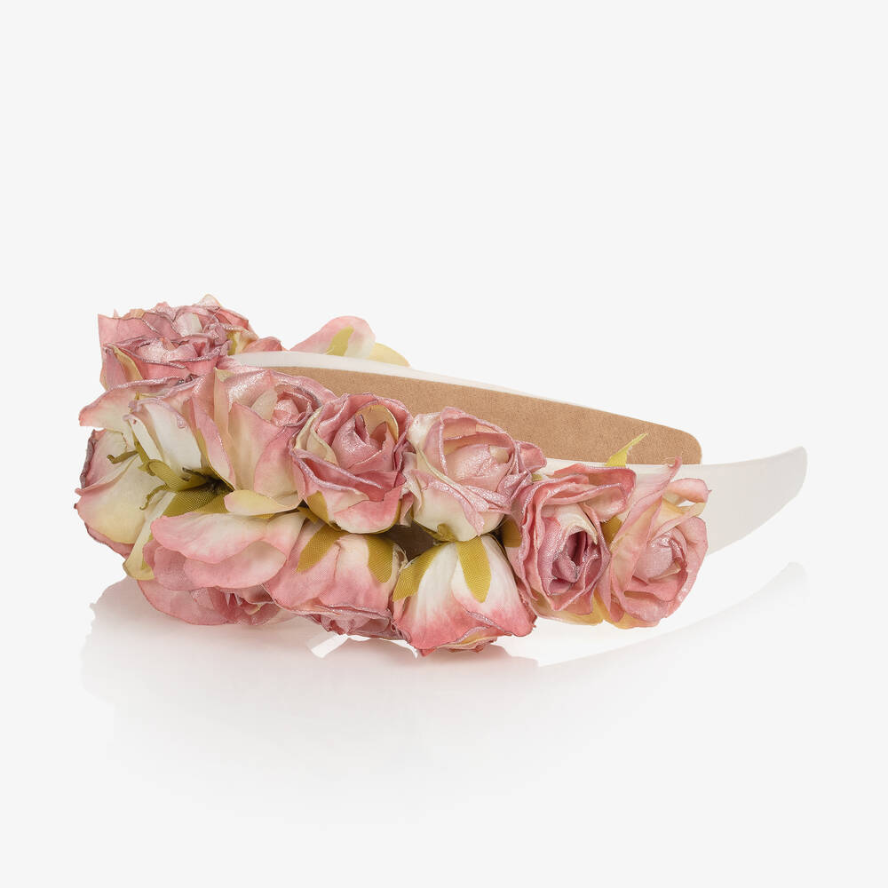 Graci-Girls Ivory & Pink Shimmer Rose Hairband | Childrensalon Outlet
