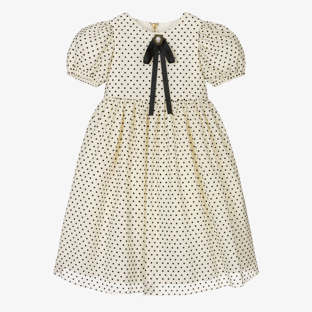 Graci - Кремовое платье в горох для девочек | Childrensalon