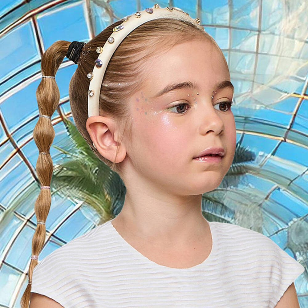 Graci-Girls Ivory Satin Gemstone Headband | Childrensalon Outlet