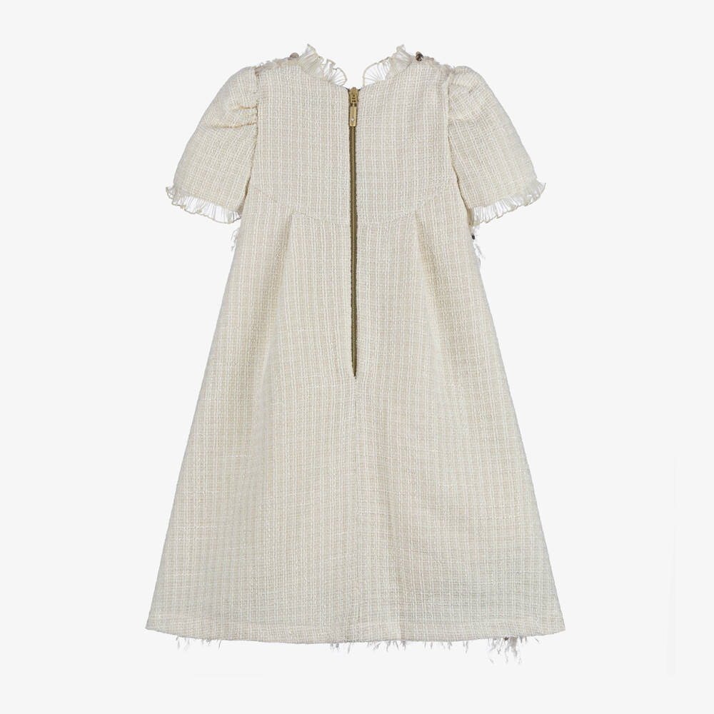 Graci-Girls Ivory Sequin Tweed Dress | Childrensalon Outlet