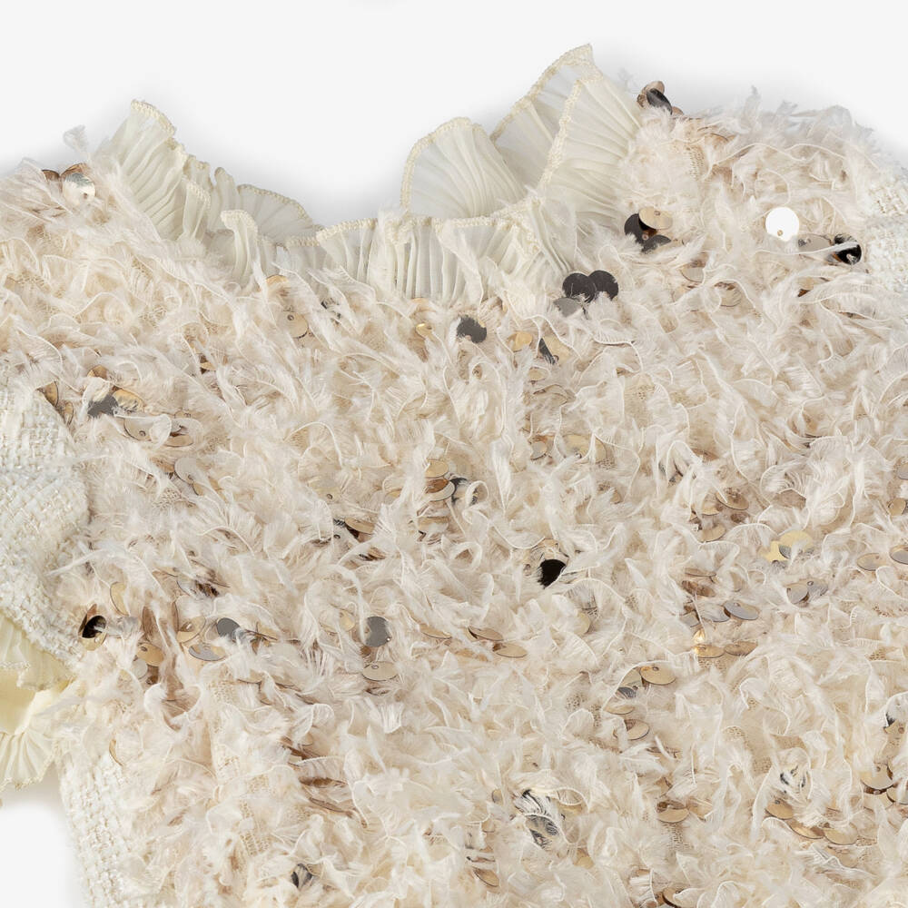 Graci-Girls Ivory Sequin Tweed Dress | Childrensalon Outlet