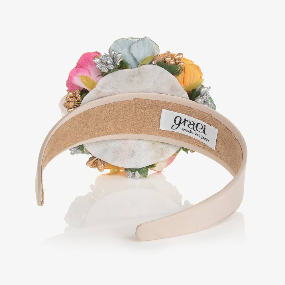 Graci-Кремовый блестящий ободок с цветами | Childrensalon Outlet
