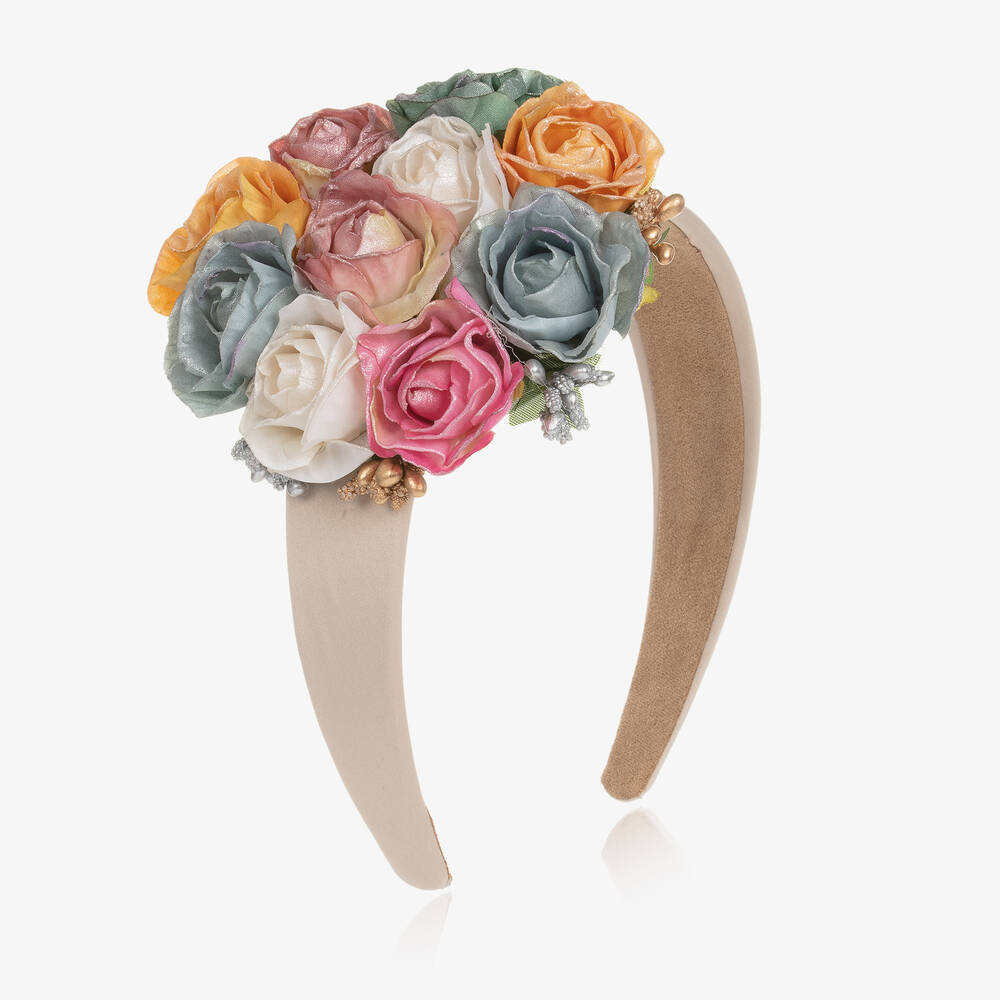 Graci - Girls Ivory Shimmer Floral Hairband | Childrensalon