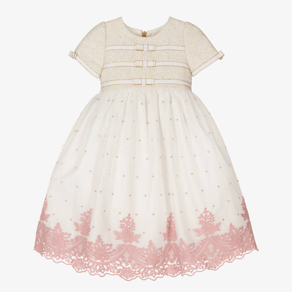 Graci - Кремовое платье из твида и тюля | Childrensalon