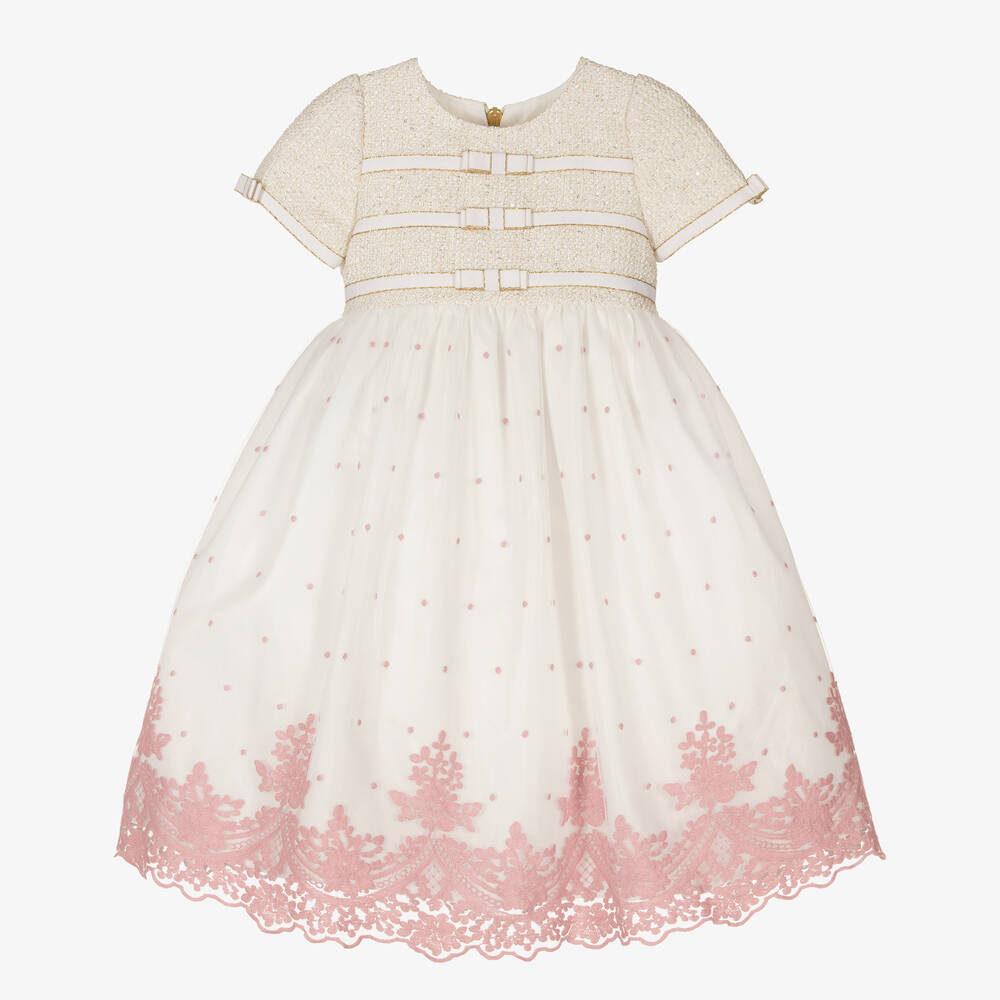 Graci - Girls Ivory Tweed & Tulle Dress | Childrensalon