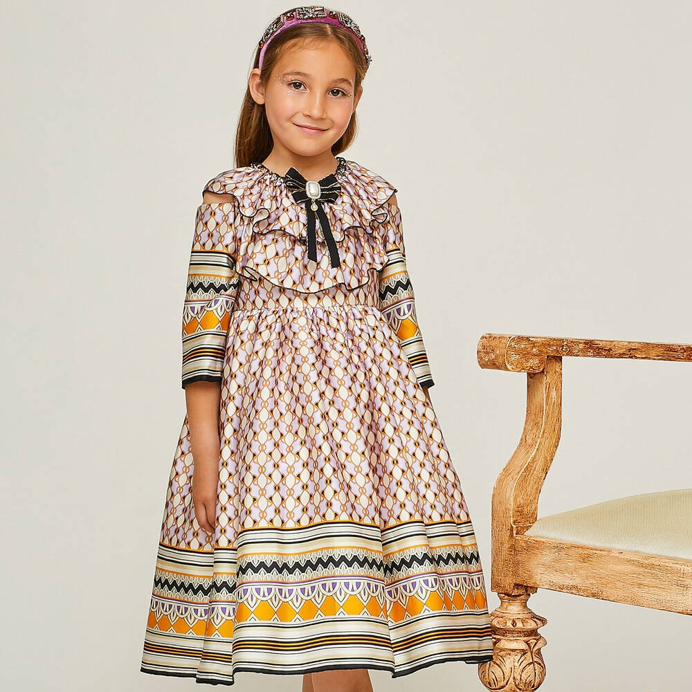 Graci-Girls Lilac Satin Brooch Dress | Childrensalon Outlet