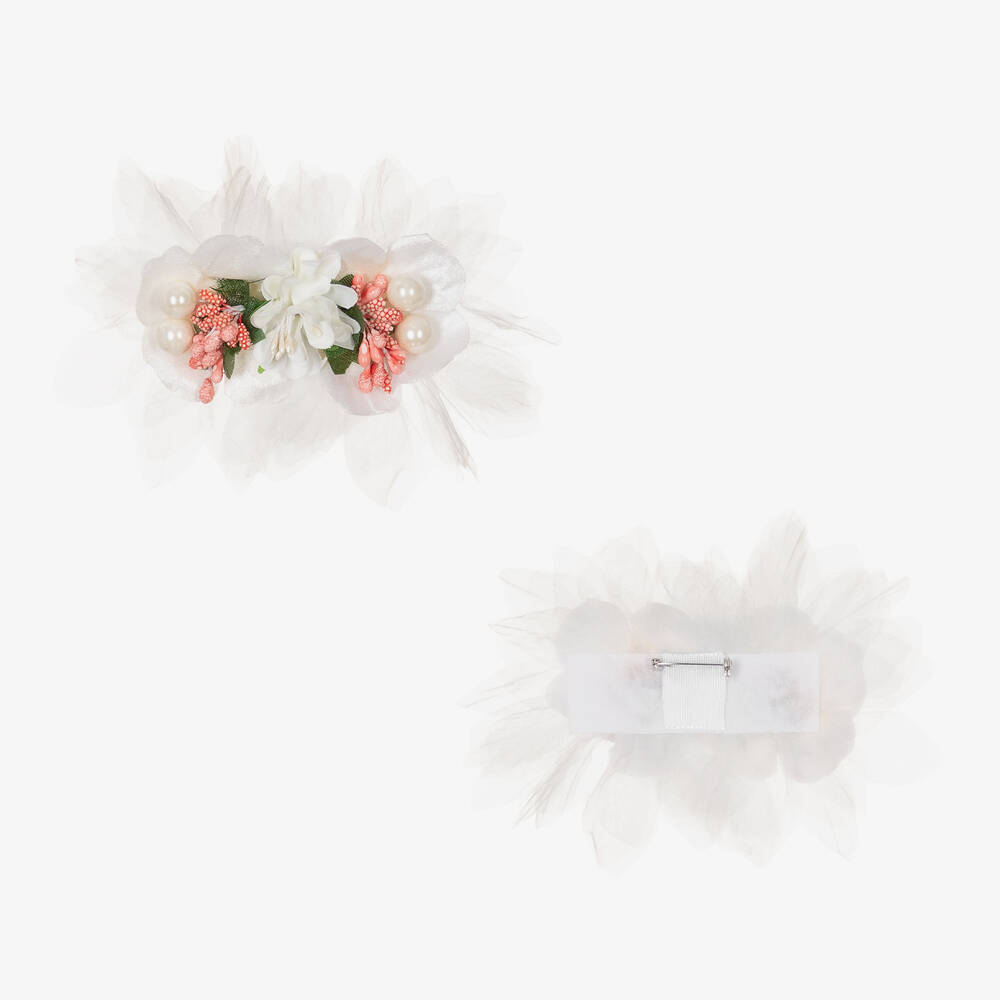 غراتسي-فستان أورغانزا لون برتقالي وأبيض مزين بترتر | Childrensalon Outlet