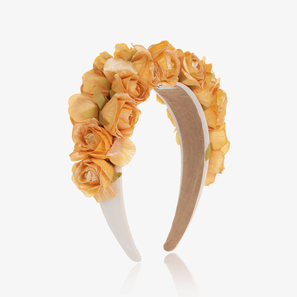 Graci - Girls Orange Shimmer Rose Hairband | Childrensalon