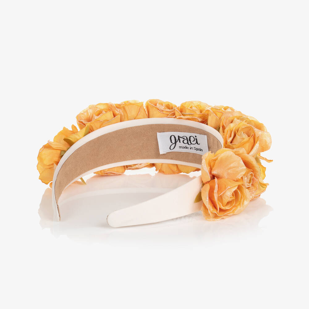 Graci-Girls Orange Shimmer Rose Hairband | Childrensalon Outlet