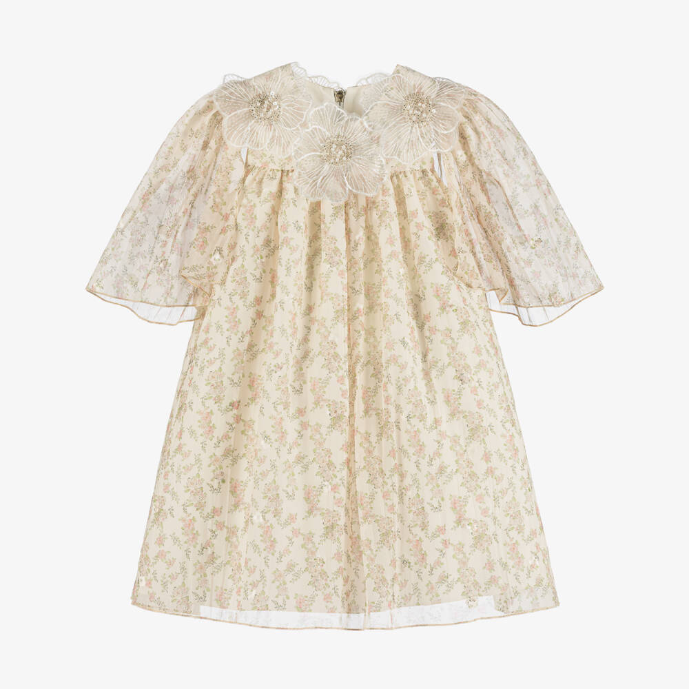 Graci-Кремовое платье с цветочным узором для девочек | Childrensalon Outlet