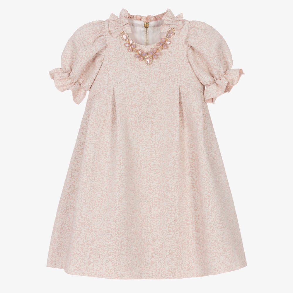 Graci - Girls Pink Brocade & Jewel Dress | Childrensalon