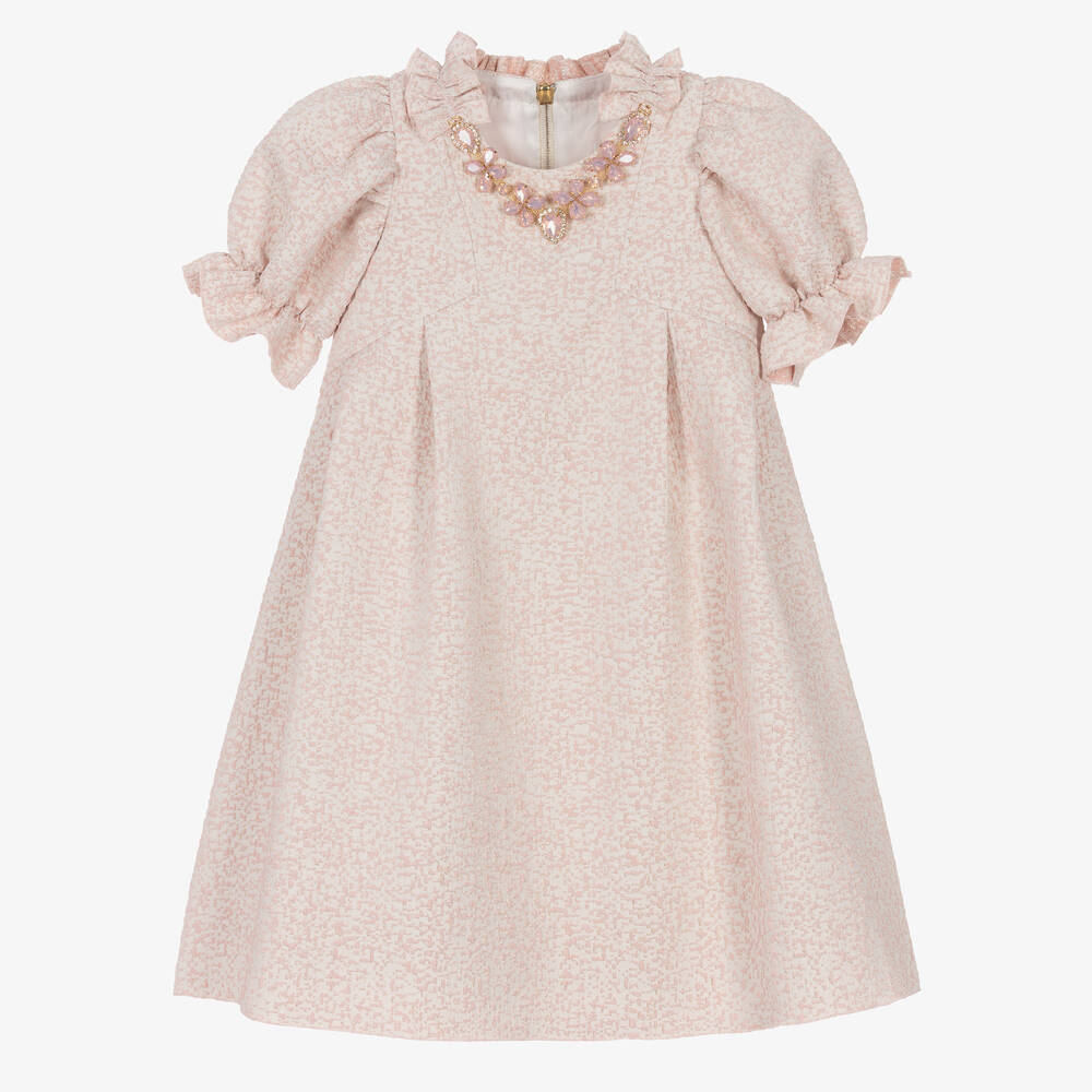 Graci-Розовое платье из парчи со стразами | Childrensalon Outlet